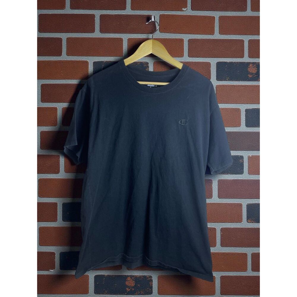 Champion Authentic Black Tee – Classic Minimal Logo – Size L